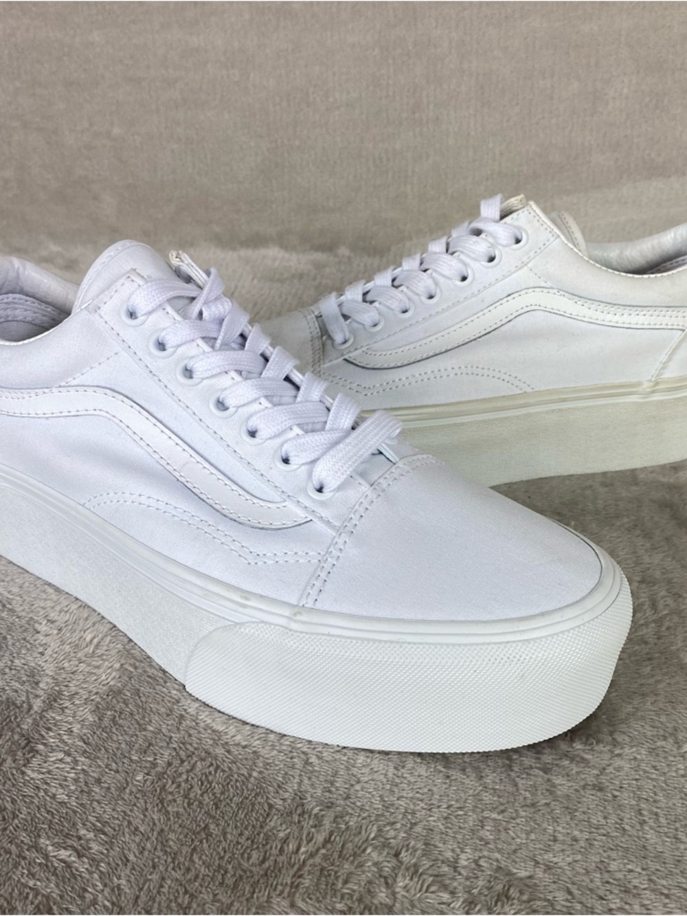 Vans Old Skool Stackform Shoes Womens Size 10 White Canvas Platform - Picture 3 of 11